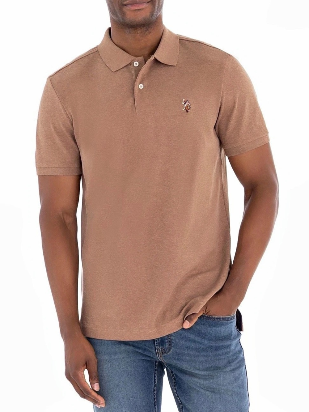 Mens U.S. Polo Assn. Luxury Feel Interlock Polo Shirt. Brown XL